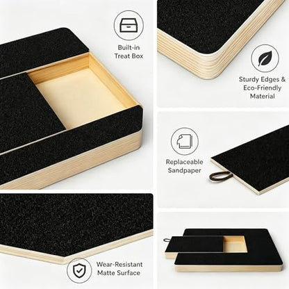 Dog Nail Scratch Board with Treat Drawer, Solid Wood Dog Scratch Pad, Stress-Free Nail File Board Alternative to Clippers & Grinders, with 2 Replaceable Sandpapers for Small Medium Large Dogs - size: 2 Repl Sandpaper