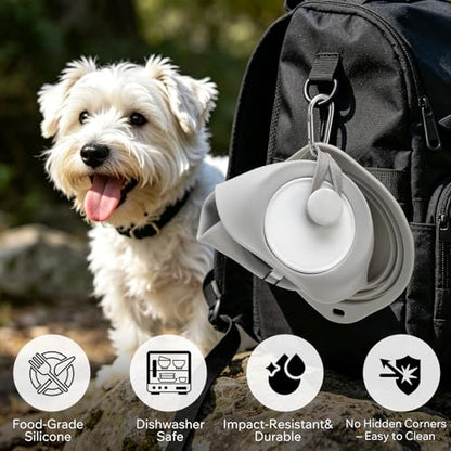 Dog Water Bottle 550ml with Collapsible Bowl Set, Leakproof Portable Pet Water Bottle, Silicone Travel Bottle for Walking, Hiking, Camping, Light Grey