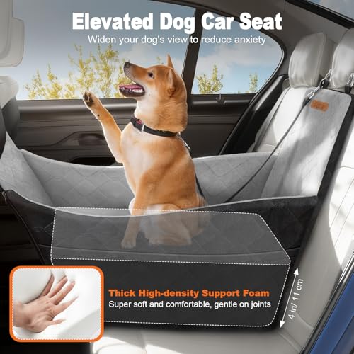 Elevated Dog Car Seat, Dog Booster Car Seats for Small & Medium Breeds Up to 35lbs, Fully Detachable and Washable, Soft Foam Pet Carseat with 2 Storage Pockets & 3 Safety Belts, Black & Gray - color: Black & Gray