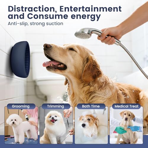 Dog Licking Bowl,Slow Feeder Dog Freeze Bowl, Anxiety Relief Treat Dispenser, Silicone Anti-chocking Pet Dish, Non-Slip Interactive Entertainment Puzzle Toy for Small & Medium-Dark Blue - color: deep blue, size: S