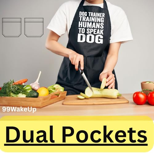 Dog Trainer Training Humans to Speak Dog Apron, Unisex, Black, One Size Fits All, Cotton Blend, Casual, Text Graphic, 2 Pockets