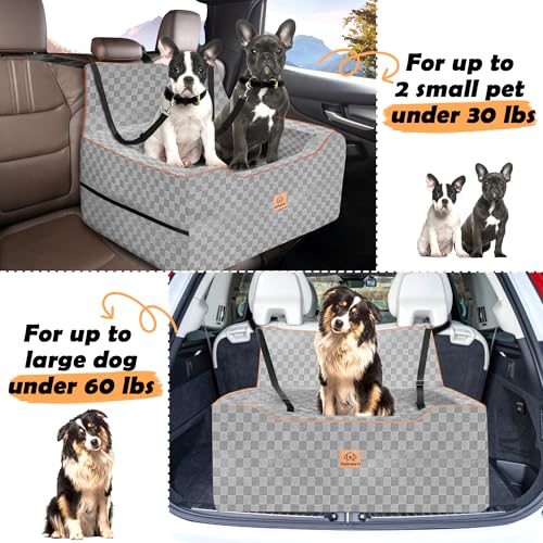 Large Dog Car Seat for Back Seat – Removable Dog Booster Seat & Washable Pet Car Seat for Medium & 2 Small Dogs up to 60lbs – Safety Straps & Storage Pocket – Travel & Home Use (Gray) - color: Medium-Gray