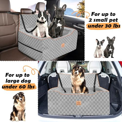 Large Dog Car Seat for Back Seat – Removable Dog Booster Seat & Washable Pet Car Seat for Medium & 2 Small Dogs up to 60lbs – Safety Straps & Storage Pocket – Travel & Home Use (Gray) - color: Medium-Gray