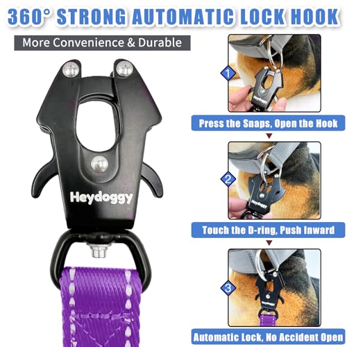 Strong Heavy Duty Dog Leash - 5ft Reflective Nylon Training Leash with Soft Padded Double Handle & Auto Lock Frog Clip, Safety Traffic Control for Large Medium Small Dogs No Pull Walking Purple,5ft - color: Purple, size: 5FT x 1" x 2.8MM