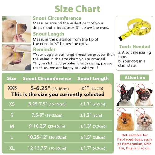 Mayerzon Dog Muzzle with Hook and Loop for Large Medium Small Dogs, Patented Soft Mesh Beagle Labrador Puppy Muzzles for Biting Chewing Grooming, Breathable, Adjustable (Black, XXS) - size: XXS-(Snout Cir 5"-6.25")