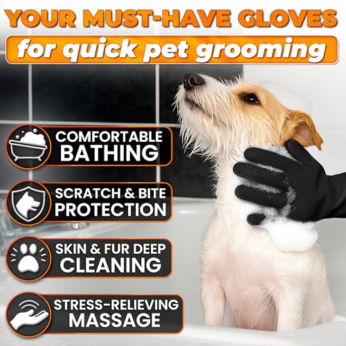 Cat and Dog Shampoo Gloves with 3000 Soft Bristles – 2-in-1 Dog Bath Gloves 11.6", Durable Silicone, Saves Shampoo | Massage, Grooming & Clean Wet or Dry – Made for Every Breed and Coat Style (Black) - color: Black