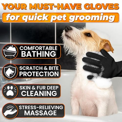 Cat and Dog Shampoo Gloves with 3000 Soft Bristles – 2-in-1 Dog Bath Gloves 11.6", Durable Silicone, Saves Shampoo | Massage, Grooming & Clean Wet or Dry – Made for Every Breed and Coat Style (Black) - color: Black