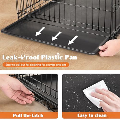 Sweetcrispy Large Dog Crate, 37 Inch Double Door Folding Metal Wire Dog Cage with Plastic Leak-Proof Pan Tray, Pet Kennel for Indoor, Outdoor, Travel