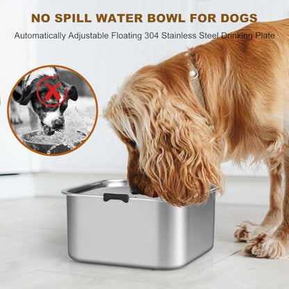 3L/101oz No Spill Dog Water Bowl, Slow Drinking Travel Dog Bowl Spill Proof, Stainless Steel Slobber Stopper for Messy Drinkers, Small Medium & Large Breeds, Square