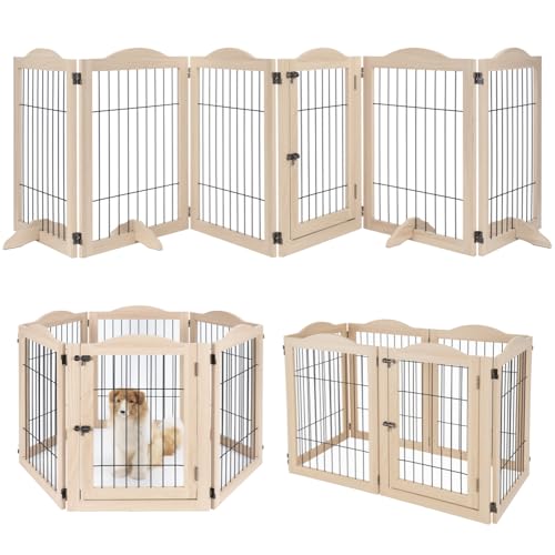 unipaws 132" Extra Wide Dog Gate and Pet Playpen, Free Standing Tall Fence with Walk Through Door, Barriers for Home, Use as Indoor Dogs Cats Pen, Rabbit Pen, Nature - color: Nature, size: 132"W×31.5"H