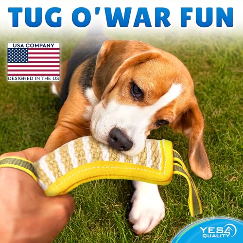 YES4QUALITY Dog Bite Tug Toy - 7.9"x3" - Durable Pull Toy with 2 Soft & Strong Handles - Tough Jute Bite Pillow for Small to Medium Dogs - Ideal for Tug of War, Fetch, K9, Puppy Training & Play