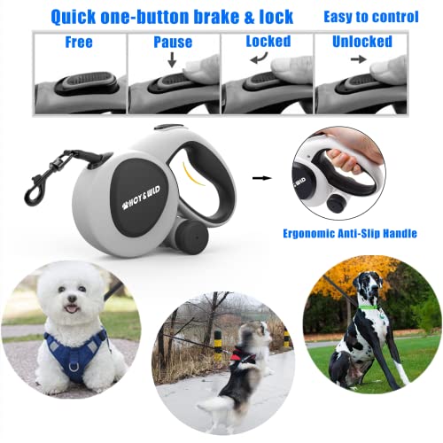 HCY&WLD Upgrade 3-in-1 Retractable Dog Leash with Integrated Dispenser & Poop Bags, 16 ft Heavy Duty Dog Leash with Anti-Slip Handle for Dogs up to 110 lbs, 360° Tangle-Free, One Button Brake & Lock