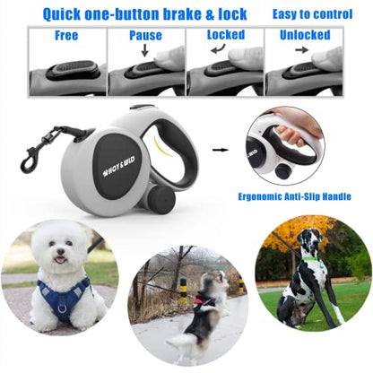 HCY&WLD Upgrade 3-in-1 Retractable Dog Leash with Integrated Dispenser & Poop Bags, 16 ft Heavy Duty Dog Leash with Anti-Slip Handle for Dogs up to 110 lbs, 360° Tangle-Free, One Button Brake & Lock