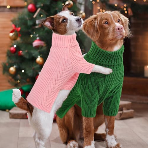 Dog Sweaters for Large Dog Girl Boy, Turtleneck Long Sleeve Knitted Pets Pullover Fall Winter Warm Solid Pull-on Pet Sweatshirt Rottweiler (Green, 2XL) - color: Green, size: XX-Large