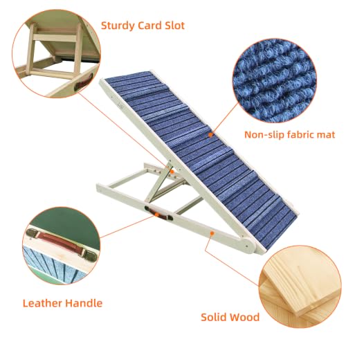 ZJSF Foldable Dog Ramp for High Bed, Wooden Dog Stairs to Bed for Small and Large Dogs, High Traction Platform with 6 Adjustable Heights (13.5"-30"), 48" L, Supports up to 230 lbs - size: 48"L X 17.4"W