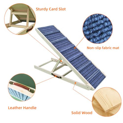 ZJSF Foldable Dog Ramp for High Bed, Wooden Dog Stairs to Bed for Small and Large Dogs, High Traction Platform with 6 Adjustable Heights (13.5"-30"), 48" L, Supports up to 230 lbs - size: 48"L X 17.4"W