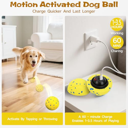 Dog Ball Interactive Dog Toy with Remote Control,Automatic Moving,Bouncing and Rotating 3 Modes,E-TPU Material Aggressive Chewers,IPX7 Waterproof,Rolling Ball for Large Medium Dogs - color: Yellow