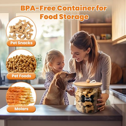 HOYTAMDAR 3 Pack Airtight Dog Treat Containers with Bamboo Lids, Dog Treat Jars with Scoops, Clamps, Labels and Marker, Dog & Cat Treat Holder - color: Wood - 3 Pack