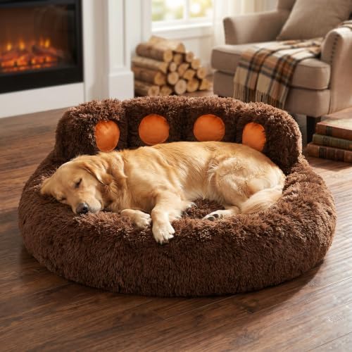 Round Plush Calming Donut Dog & Cat Bed | Calming Design, Donut Shape - color: Coffee, size: XXX-Large