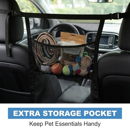 Dog Car Barrier, 27 x 22 Inch Enlarge Pet Barrier Mesh with Storage Pouch for Dogs & Child, Universal Dog Car Net Barrier Back Seat for SUVs, Sedans & Trucks
