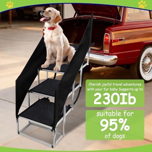 Dog Stairs with Guardrail for Large Dogs Extra Wide 20 Inch Step, High34 in 4 Step Foldable Dog Ramp, Supports up to 230 lbs Designed for Oversized SUVs, Off Road Vehicles, and Pickup Trucks- Felt - size: 20" W x 34-35" H