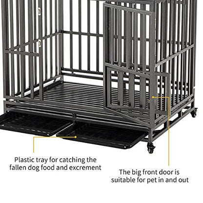 LUCKUP Heavy Duty Dog Cage Metal Kennel and Crate for Medium and Large Dogs, Pet Playpen with Four Wheels,Easy to Install,42 inch,Black - size: 42 inches