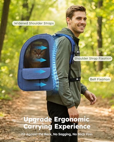 pecute Cat Carrier Backpack Expandable, Cat Backpack with Breathable Window - color: Blue, size: 12.6"L x 10.2"W x 16.5"H