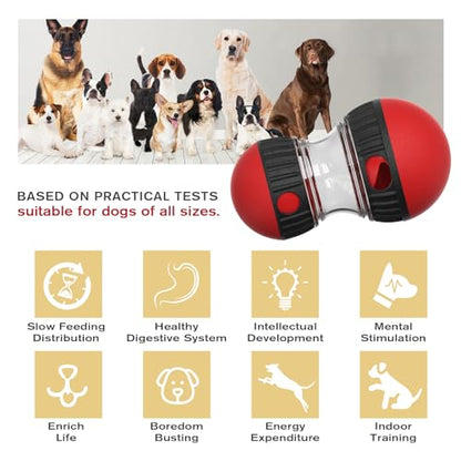 BSISUERM Dog Food Puzzle Toy Adjustable Treat Dispensing Food Dispenser Slow Feeder Bowls Puppy Enrichment Toy Ball Dog Interactive Chase Training Toys for Small Medium Large Dogs - color: Red - Single - Standard