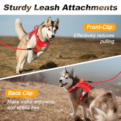 BARKBAY Service Dog Vest Tactical Dog Harness Medium Large Sized Dog No Pull Adjustable Dog Harness Reflective K9 Working Training Easy Control Military Molle System(Red,L) - color: Red, size: Large
