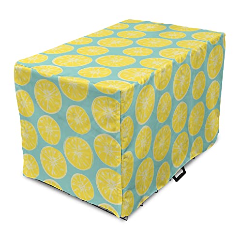 Lunarable Yellow and Blue Dog Crate Cover, Citrus Pattern in Hand Drawn Style Watercolor Grunge Lemon Slices, Easy to Use Pet Kennel Cover for Small Dogs Puppies Kittens, 18 Inch, Turquoise and Yellow