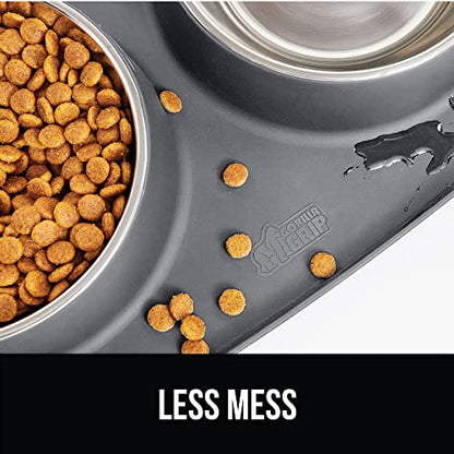 GORILLA GRIP Dog Bowl Set with Slip Resistant Silicone Feeding Mat, Food Grade 304 Stainless Steel Bowls, BPA Free, High Edge Spill Containment, Dishwasher Safe, Finger Notch Removal, 2 Cup, Gray - color: Gray, size: 2 Cup Bowls