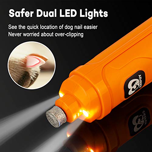 Casfuy Dog Nail Grinder with 2 LED Light - New Version 2-Speed Powerful Electric Pet Nail Trimmer Professional Quiet Painless Paws Grooming & Smoothing for Small Medium Large Dogs and Cats (Orange) - color: A-Orange