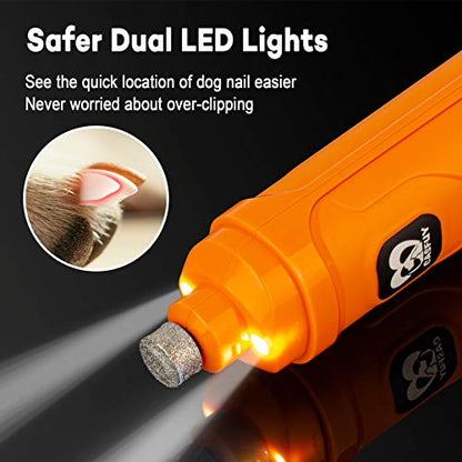 Casfuy Dog Nail Grinder with 2 LED Light - New Version 2-Speed Powerful Electric Pet Nail Trimmer Professional Quiet Painless Paws Grooming & Smoothing for Small Medium Large Dogs and Cats (Orange) - color: A-Orange