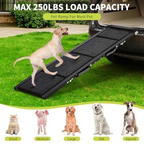 Garvee 63" Wide Folding Dog Ramp for Car, 17" Long Heavy Duty Non-Slip Portable Pet Ramp, Large Dogs Up to 250 lbs, Outdoor & Indoor Use - size: 63" × 17"