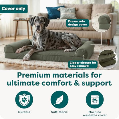 Furhaven Replacement Dog Bed Cover Faux Fur & Velvet Sofa-Style, Machine Washable - Dark Sage, Medium - color: (Faux Fur & Velvet) Dark Sage, size: Medium