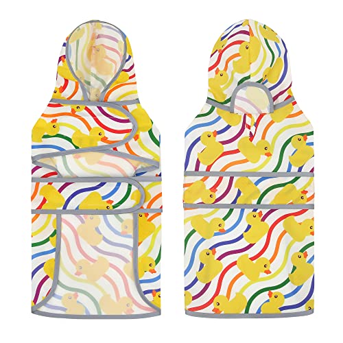 Dog Raincoat for Large Dogs, Waterproof Rain Jacket Coat with Hood and Leash Hole, Polyester, Rainbow Ducks - color: Rainbow Ducks, size: Large