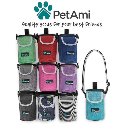 PetAmi Dog Treat Pouch, Large 3-Cup Dog Training Treat Bag with Poop Bag Dispenser, Hands-Free Waist Belt & Crossbody Strap, Reflective with Multiple Pockets & Belt Clip (Stripe Black) - color: Black