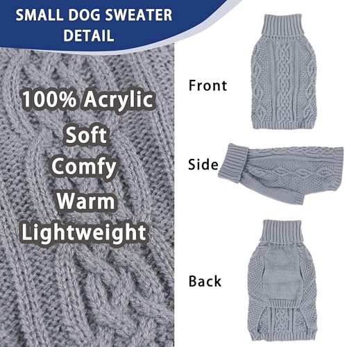 Dog Sweaters for Small Dogs Winter Dog Clothes Turtleneck Knit Puppy Sweater Warm Chihuahua Clothes Cat Sweater Frenchie Doggy Pullover Outfit with Twisted Design(Grey, X-Small) - color: GREY, size: X-Small