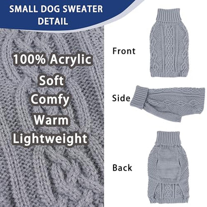Dog Sweaters Small Dog Clothes Winter Turtleneck Puppy Sweater Warm Pet Cat Sweater Doggy Pullover Outfit with Twisted Design XS~XL(Grey, Medium) - color: GREY, size: Medium