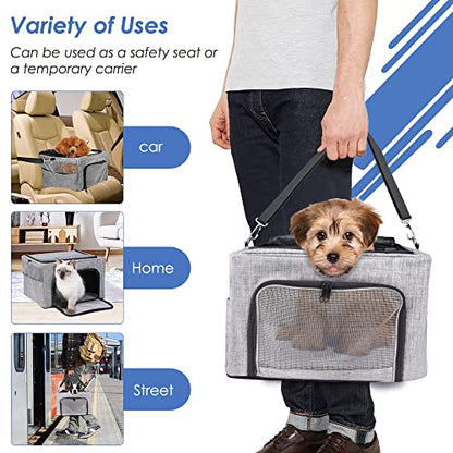 SlowTon Dog Booster Car Seat, Reinforce Metal Frame Safe Pet Car Seat with Seatbelt & Waterproof Pee Pad & Top Cover | Portable Collapsible Puppy Carrier Bag | for Small Medium Dogs Cats up to 15lbs