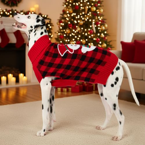 KYEESE Dog Christmas Sweater with Snowman Design, Turtleneck Dog Sweater for Small Dogs, Red Buffalo Plaid Knitwear, Cozy Winter Holiday Outfit with Leash Hole, Warm Soft Pet Clothes, Medium - color: 4# Snowman, size: Medium (7-11lbs)