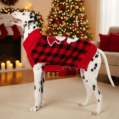 KYEESE Dog Christmas Sweater with Snowman Design, Turtleneck Dog Sweater for Small Dogs. Cozy Holiday Outfit, Red Buffalo Plaid Knitwear with Leash Hole, Soft Warm Festival Pet Clothes, Large - color: 4# Snowman, size: Large (11-19lbs)