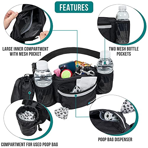 PetAmi Dog Fanny Pack, Treat Pouch for Dog Walking, Training, Built in Poop Bag Dispenser, Water Bottle Holder, Collapsible Bowl, Pet Treat Waist Belt for Hiking, Running, Kibbles (Black) - color: Black