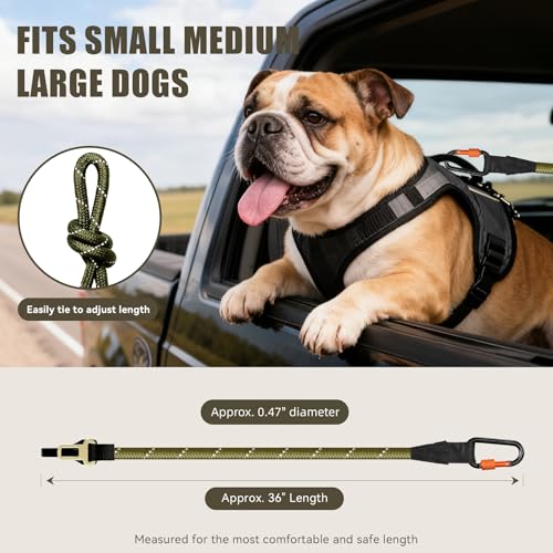 Dog Seat Belt for Car, Reflective Heavy-Duty Dog Seatbelt for Vehicle, Dual Clip Hook, Buckle and Carabiner, Strong Rope, Pet Tether Safety Restraint for All Dogs Holiday Outdoor Travel, Green