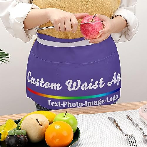 sophiehome Custom Waist Apron with Pockets Add Photo Logo Name Personalized Waiter Server Short Aprons for Kitchen - color: Lilac