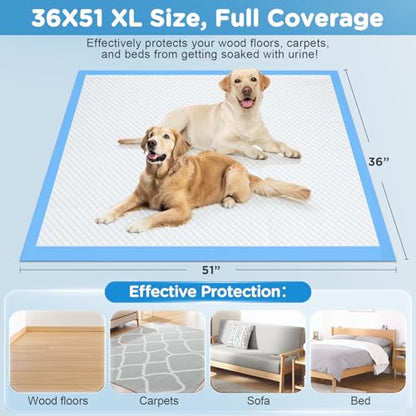 iweepet 4XL Puppy Pads 36"x51" 40 Count, Pee Pads for Large Dogs & Multi-pet Families, Ultra Absorbent & Quick-Dry, Disposable Pet Training Pads for Doggie, Cat , Leakproof Incontinence Underpads - size: 36"x51" Blue(40counts)