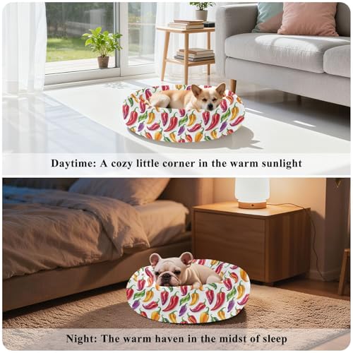 Pet Bed Chilli Pepper Natural Print, 18" Small Dog Cuddler with Anti-Slip Bottom, Cute Pattern Round Sofa for Indoor Puppies & Kittens, All-Season Comfort - size: Small