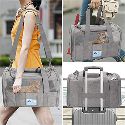 Refrze Cat Carrier,Dog Carriers for Small Dogs Medium Cats Pet Carrier up to 15 Lbs, TSA Airline Approved Cat Carrier Soft, Cat Dog Crate Travel Bag,Grey - color: Grey, size: 17.0"L x 12.0"W x 11.0"H
