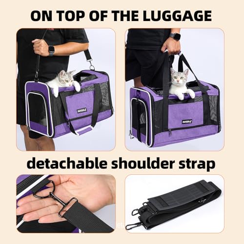 Cat Carrier Soft-Sided Travel Bag for Medium to Large Cats Over 15lbs, Small Dog Carrier Crate Top Entry Breathable Mesh Puppy 12 Pounds, Pet Rabbit Carrying Cage Kennel Collapsible Purple - color: Purple