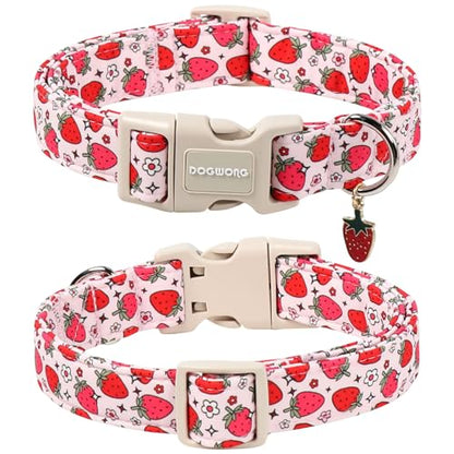 DOGWONG Strawberry Dog Collar, Cute Pink Strawberry Pet Collars with Quick Release Buckle for Puppy Small Medium Large Boy Girl Dogs-XS - color: Z: Strawberry, size: Extra Small